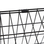 Black metal wire dog crate side view showing protective bar grid