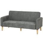 Grey velvet 2-seater sofa with straight arms, high back, and light wood legs
