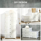 White modular fabric storage unit with six cubes and round front pull knobs