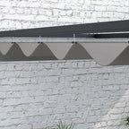 Dark grey retractable pergola canopy fabric panels with hanging support clips.