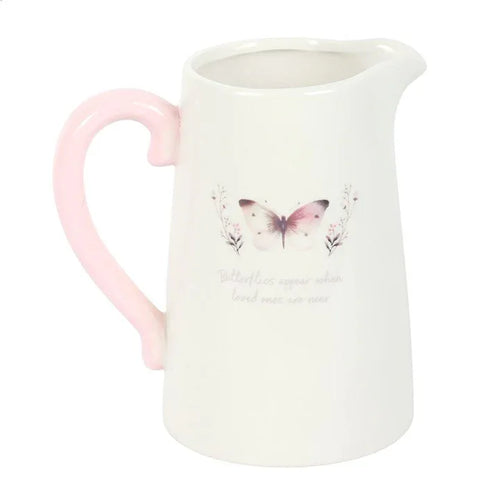 White Butterfly Print Ceramic Flower Jug - Bobobiy