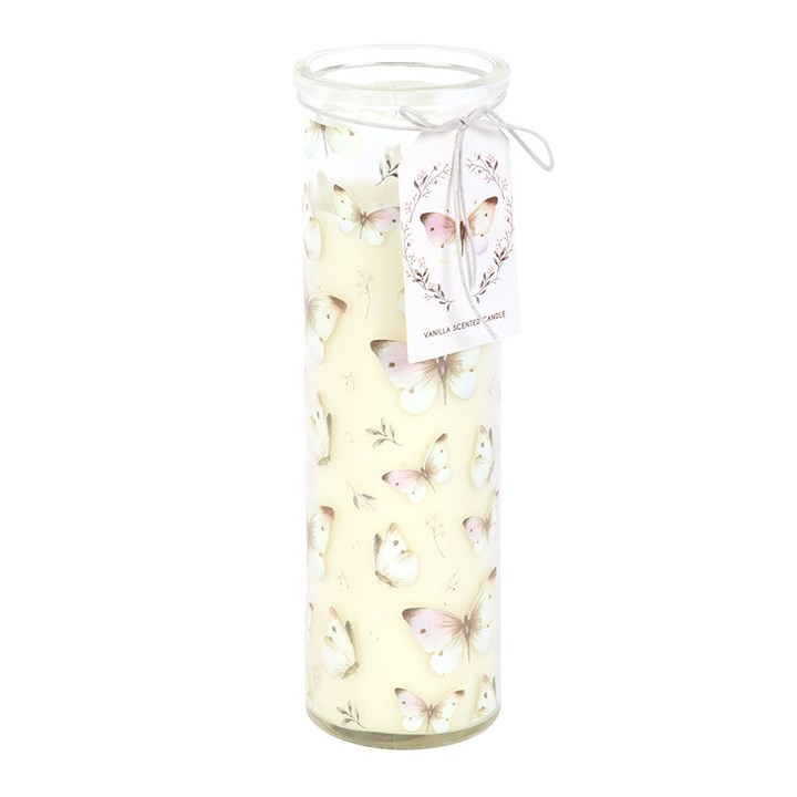 White Butterfly Print Vanilla Tube Candle