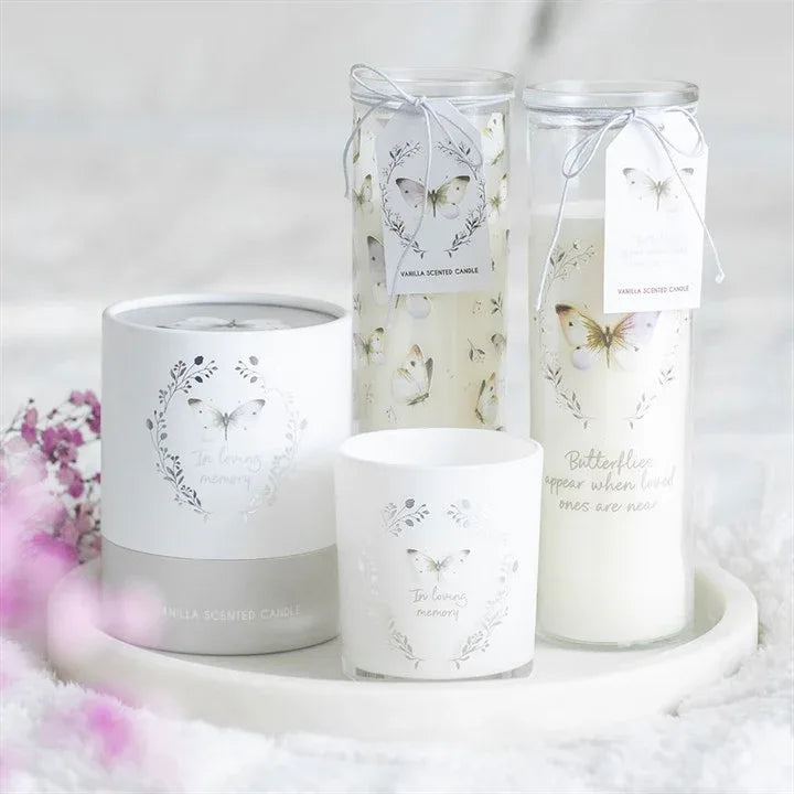 White Butterfly Print Vanilla Tube Candle - Bobobiy