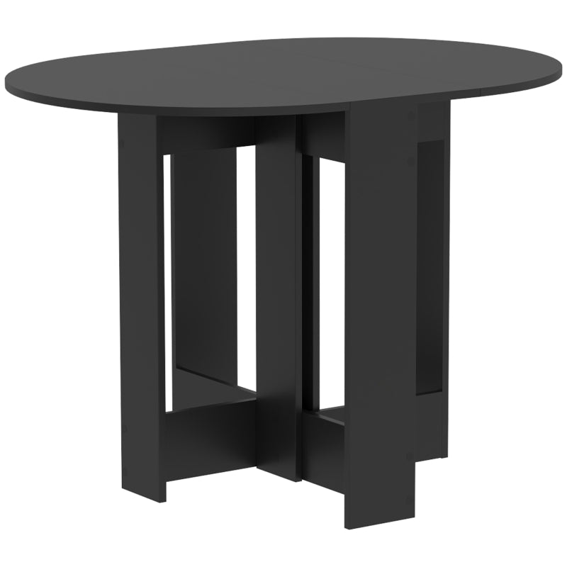 Black round drop-leaf folding dining table with legs and folded side panels