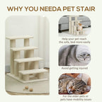 Cream 4-step pet stairs with plush treads for easy access to furniture