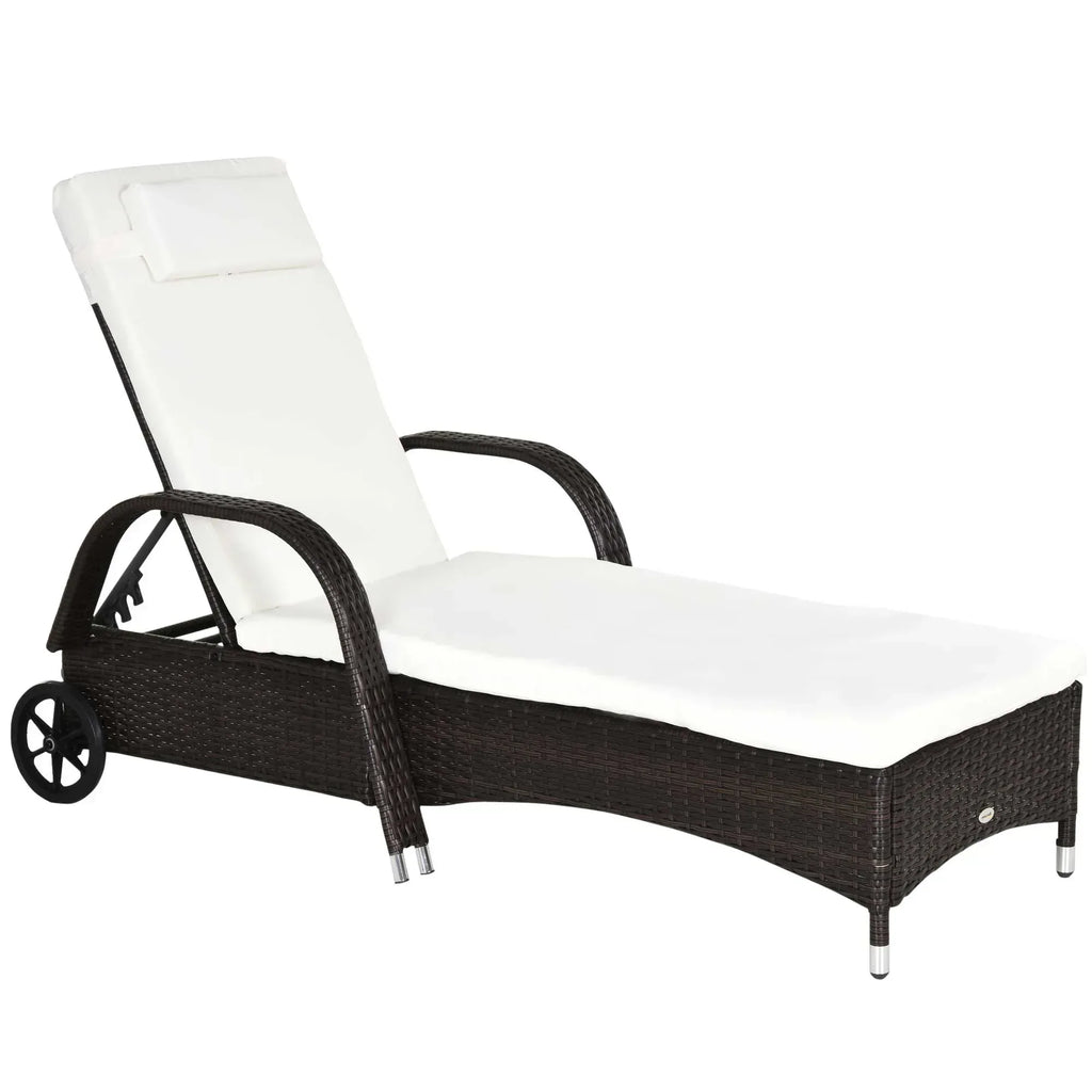 Brown Rattan Sun Lounger w/ Adjustable Steel Frame,200Lx73Wx56-103H cm - Bobobiy