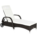 Brown Rattan Sun Lounger w/ Adjustable Steel Frame,200Lx73Wx56-103H cm - Bobobiy