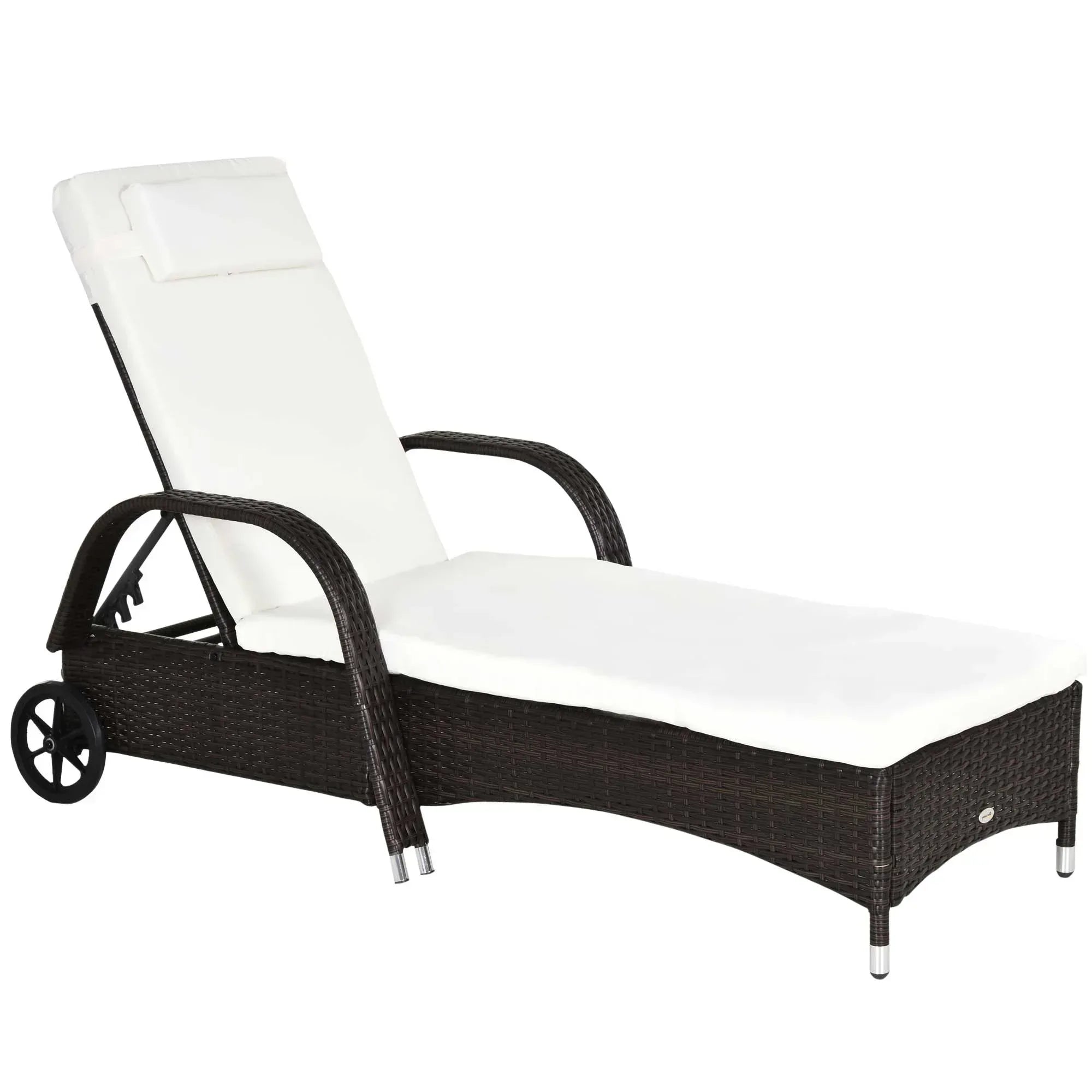 Brown Rattan Sun Lounger w/ Adjustable Steel Frame,200Lx73Wx56-103H cm - Bobobiy