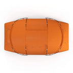 Orange tunnel camping tent with top seams and arched end panels