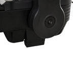 Black treadmill front wheel and base adjustment leg, close-up