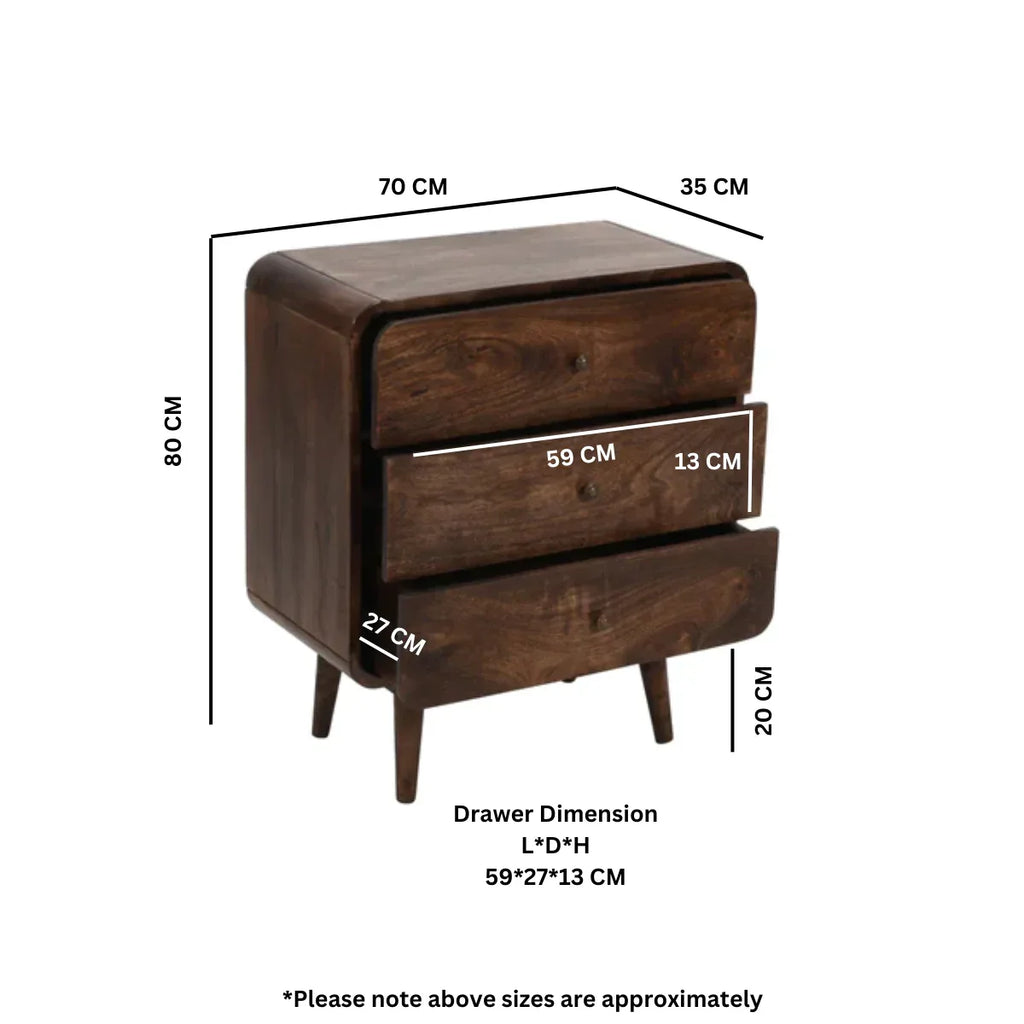 Franklin Dark Mango Wood Chest Of 3 Drawers - Bobobiy