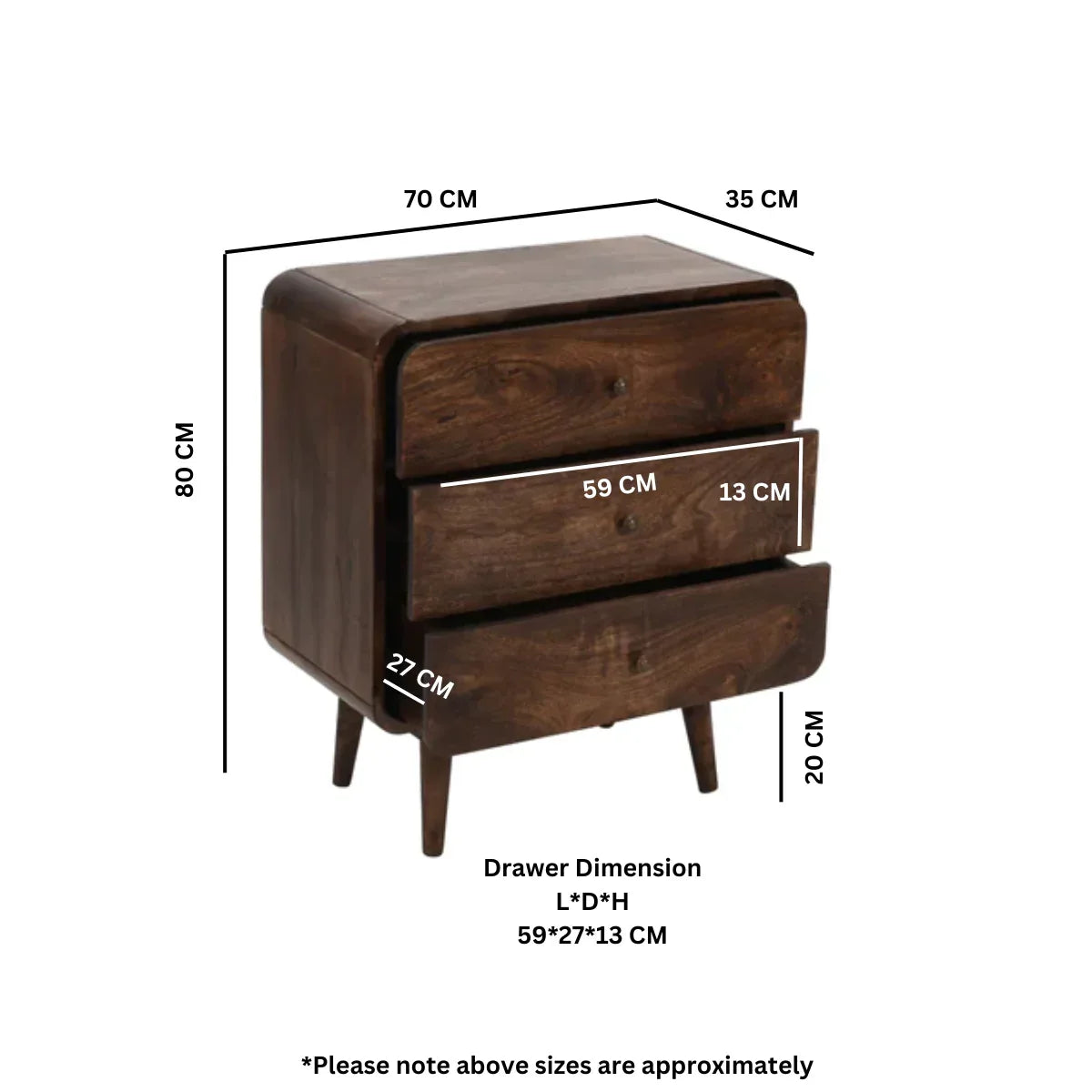 Franklin Dark Mango Wood Chest Of 3 Drawers - Bobobiy