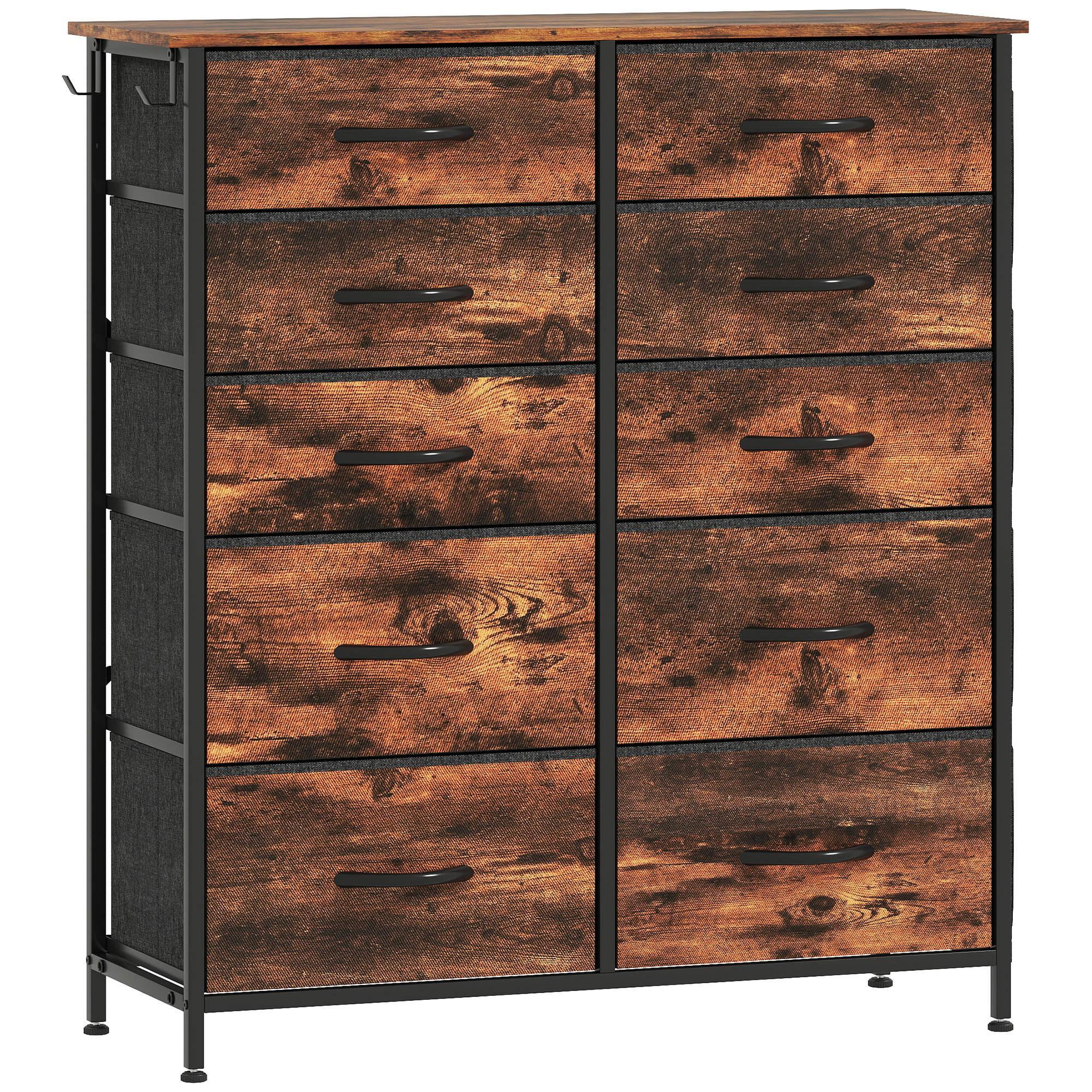 Chest of Ten Fabric Drawers - Rustic Brown - Bobobiy