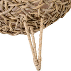 Braided woven wicker tripod legs of a ball-shaped cat bed