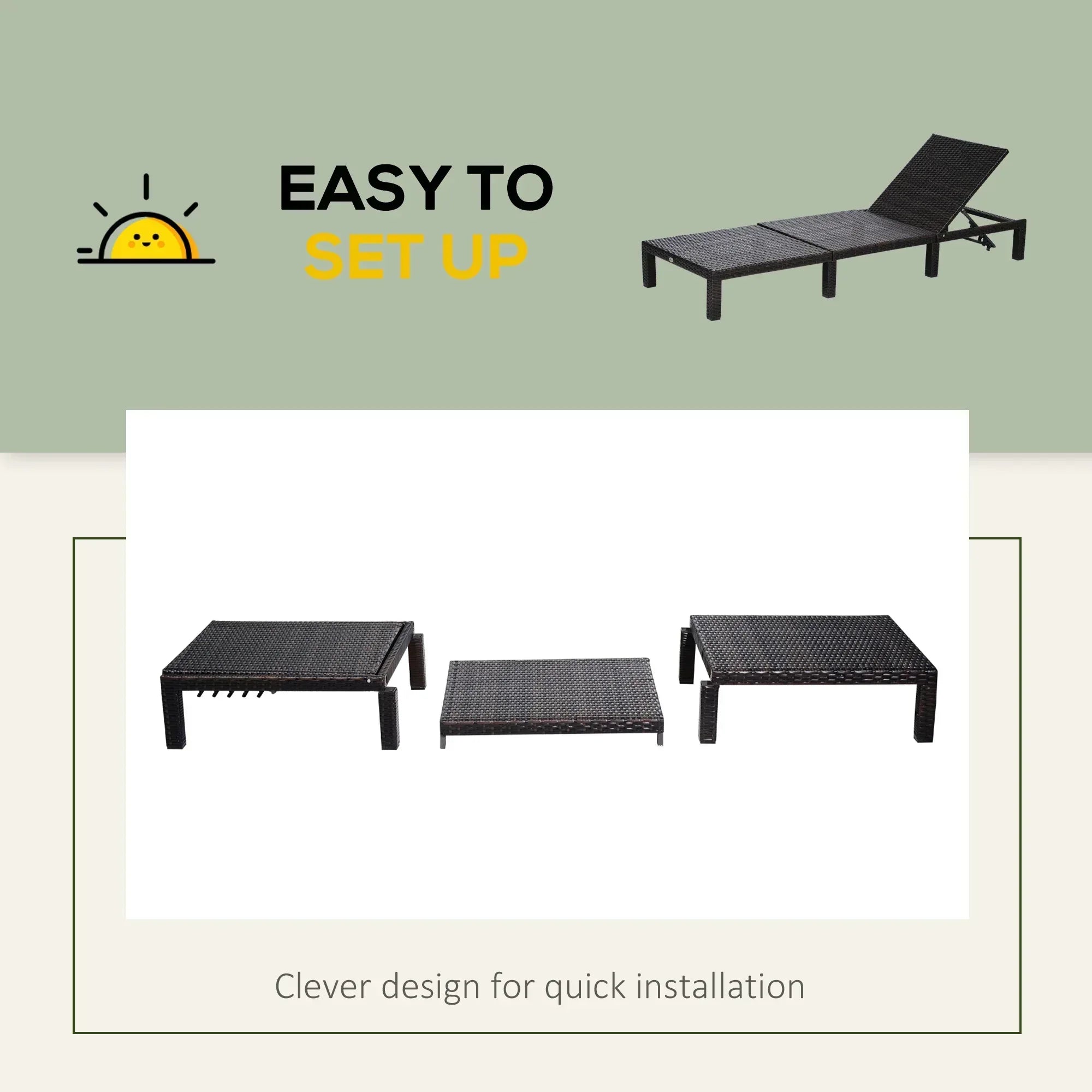 Rattan Sun Lounger, 5-Level Adjustable Garden Lounger Recliner with Cushion and Headrest, Outdoor Reclining Sunbed, Steel Frame Garden Chair for Patio, Beach, Terrace, Cream White - Bobobiy