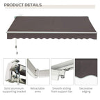 Grey retractable awning canopy with aluminum support arm and smooth sliding bar