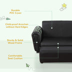Black kids sofa bed close-up showing armrest and cushioned seat