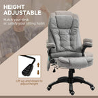 Grey adjustable-height massage recliner chair with swivel base and lift-control detail
