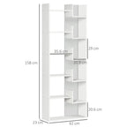 White open bookcase dimensions: 158 cm height, 61 cm width, 23 cm depth