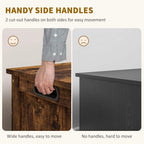 Rustic wooden storage chest side cut-out handles for easy moving, dark brown