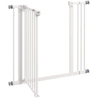 White freestanding-adjustable safety gate with four mounting points and feet