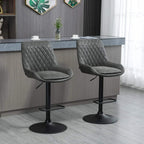 Dark grey quilted bar stools with back, swivel seat, adjustable-height base; pair