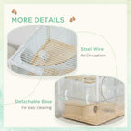 White wire hamster and gerbil cage with wooden ramp and detachable base