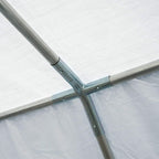 White gazebo steel tube frame joint with cross bars and secure connectors