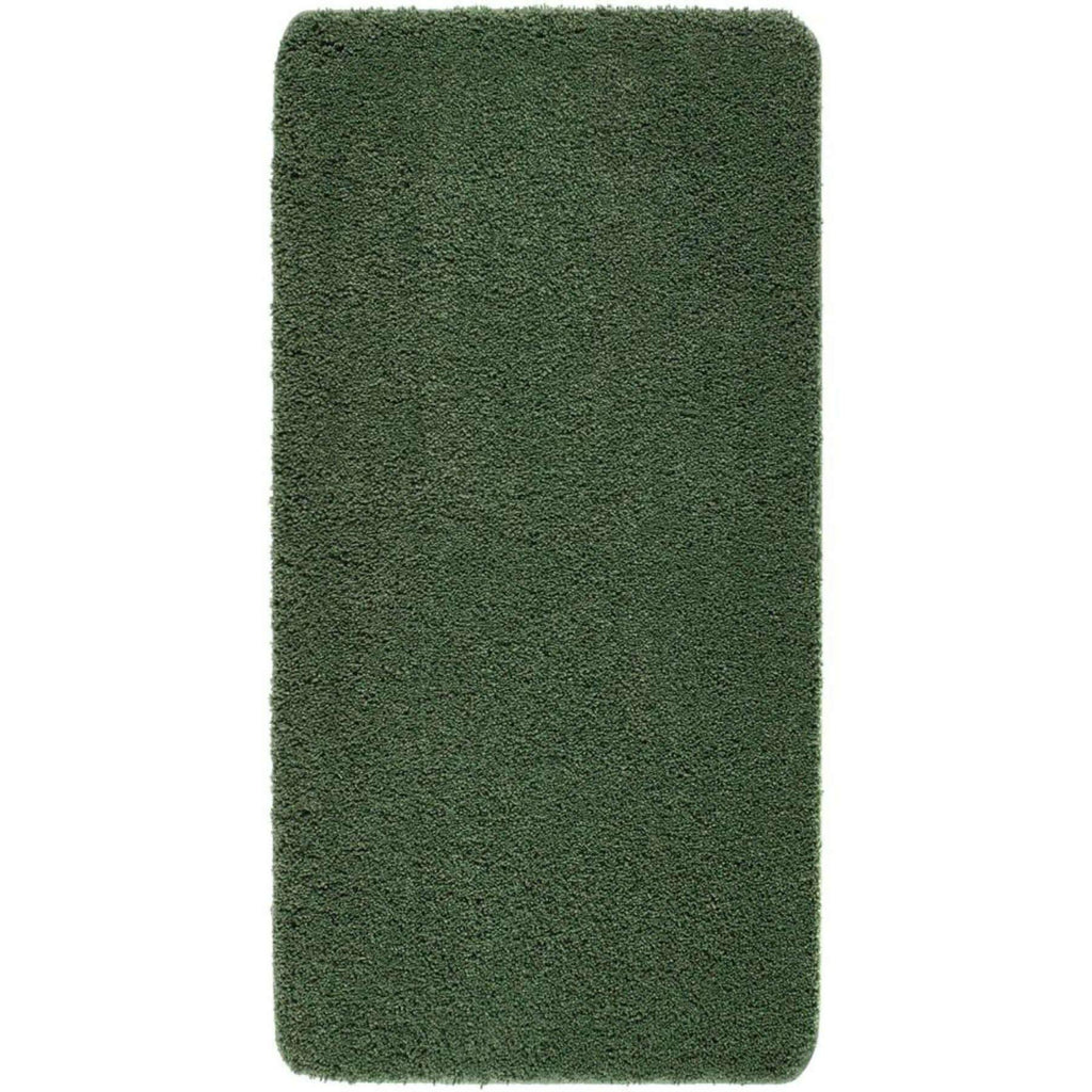 Washable forest green shaggy rug, rectangular rug with soft dense pile.