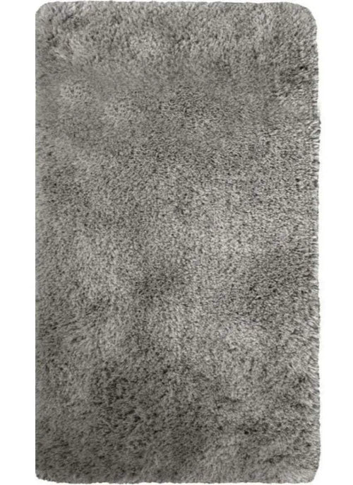 Grey shaggy rug with soft pile, rectangular design.