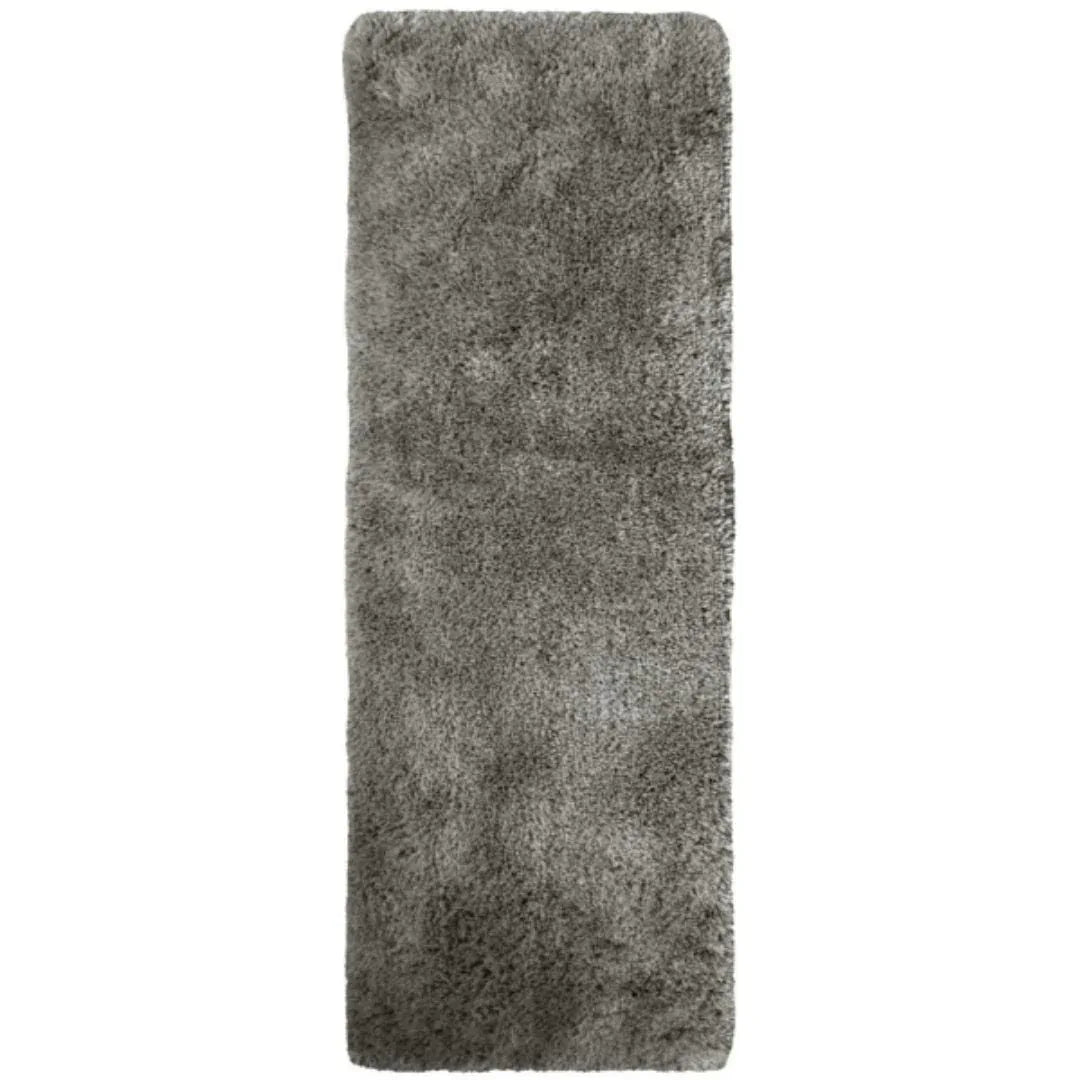 Rectangular grey shaggy rug with dense soft pile.