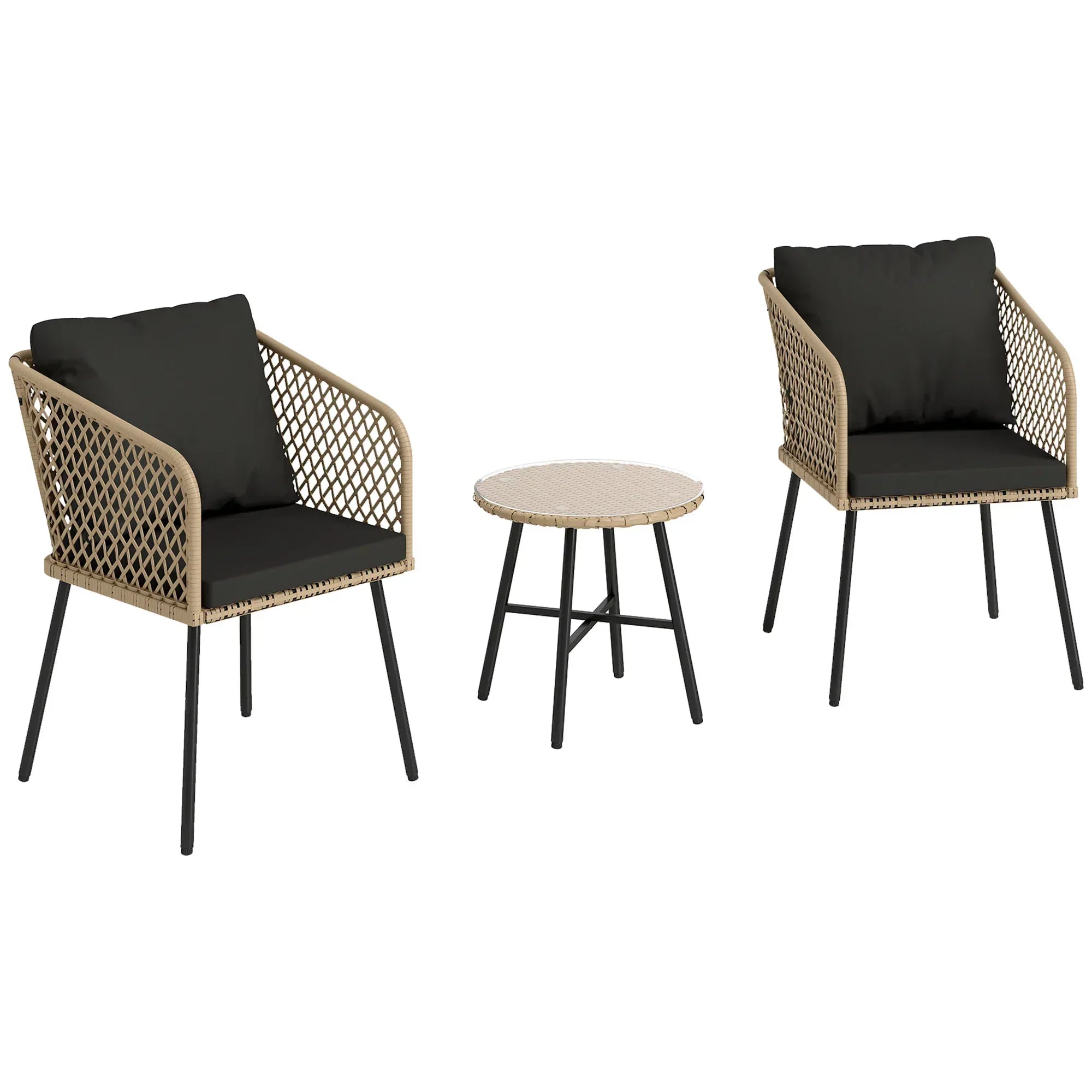 Three-Piece Cut-Out Rattan Chair and Table Set - Brown/Black - Bobobiy