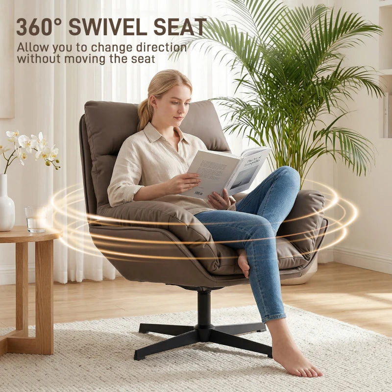 Dark brown 360° swivel accent chair with thick padded seat and backrest