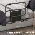 Black folding bed rail with storage pocket and side rails on a sofa bed.