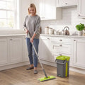 Flat mop system with green mop pad and wringer bucket for cleaning hard floors