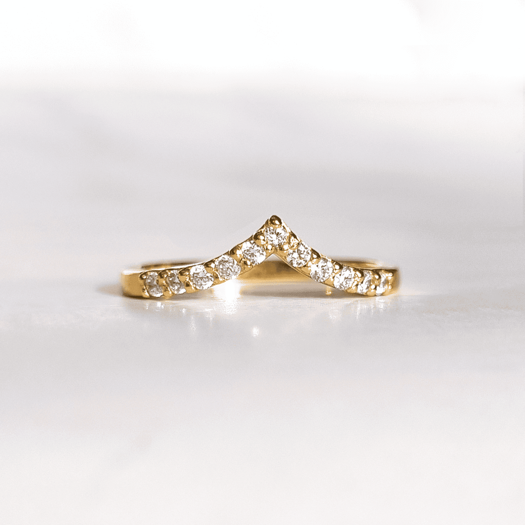 Curved wishbone eternity ring in gold vermeil with pavé-set stones