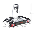 Rear bicycle rack with silver frame and integrated red tail light bar