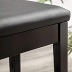 Black padded piano bench stool with smooth PU upholstery and wooden frame