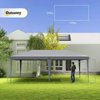 Grey height-adjustable pop-up gazebo canopy tent with open sides and corner posts