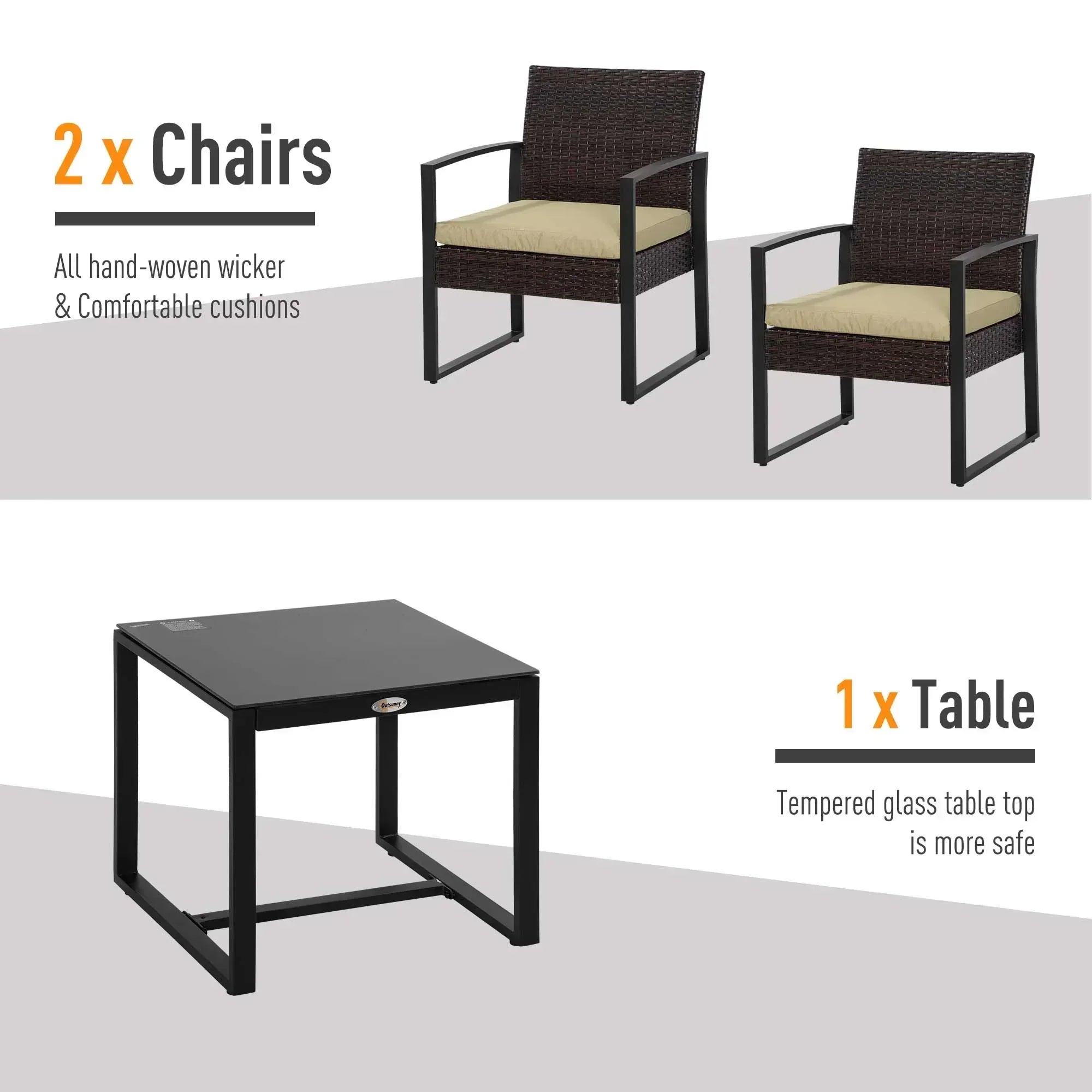 3 pcs PE Rattan Wicker Garden Furniture Patio Bistro Set Weave Conservatory Sofa Coffee Table and Chairs Set Beige - Bobobiy