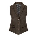 Women's brown tweed waistcoat with patterned lining and five-button front