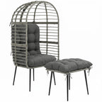 Light grey egg lounge chair with thick cushioned seat and matching footstool