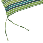 Green and teal striped cushion corner with attached tie ropes
