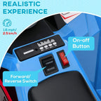 Blue ride-on quad bike control panel with on-off switch and forward/reverse buttons