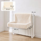 Cream cat radiator bed with foldable metal frame and plush padded cover