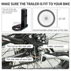 Bike cargo trailer fitment diagram showing hitch connector and recommended wheel size
