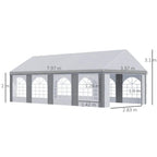 Light grey marquee gazebo profile with white roof and arched window wall panels