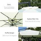 Cream banana umbrella canopy with ventilated top, 8 ribs, and scalloped edge