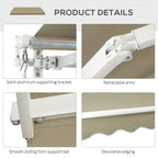 Manual awning details showing white supporting bracket, retractable arms, and front bar