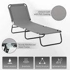 Grey outdoor sun lounger with Oxford cloth seat, PVC-coated look, and reinforced steel frame